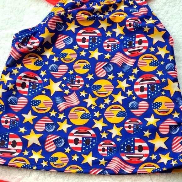 Emoji Girls Size 10 Patriotic Red White Blue 2 pc Swimming Suit Swimsuit Tankini - Picture 3 of 6